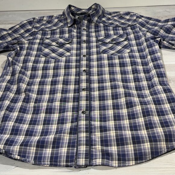 Guess Men Size L Blue White Black Plaid Western Shirt Pearl Snap Buttons No. 81 - Picture 6 of 10